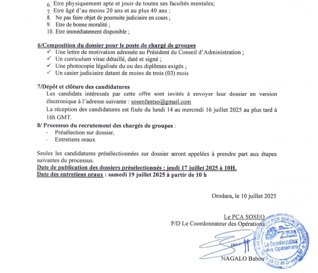 Avis de Recrutement